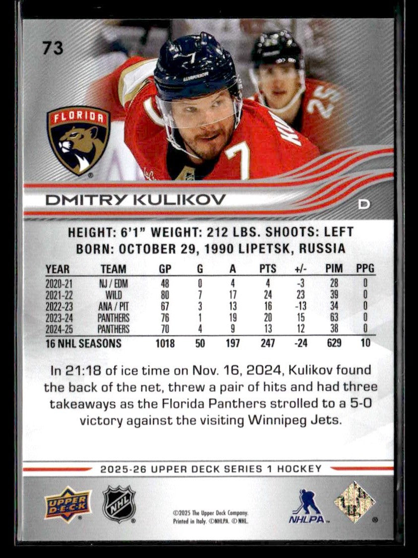 2025-26 Upper Deck #73 Dmitry Kulikov