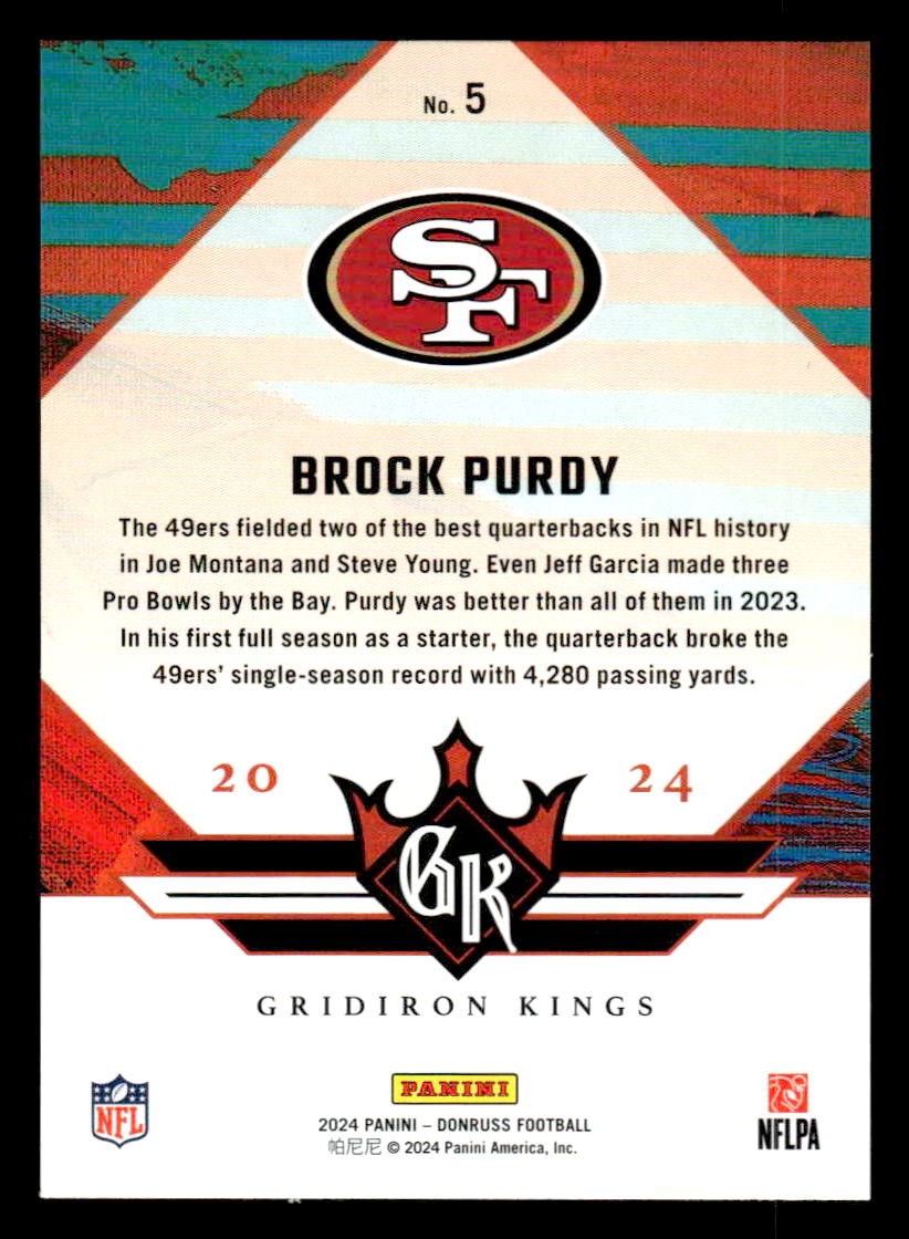 2024 Donruss #5 Brock Purdy Gridiron Kings