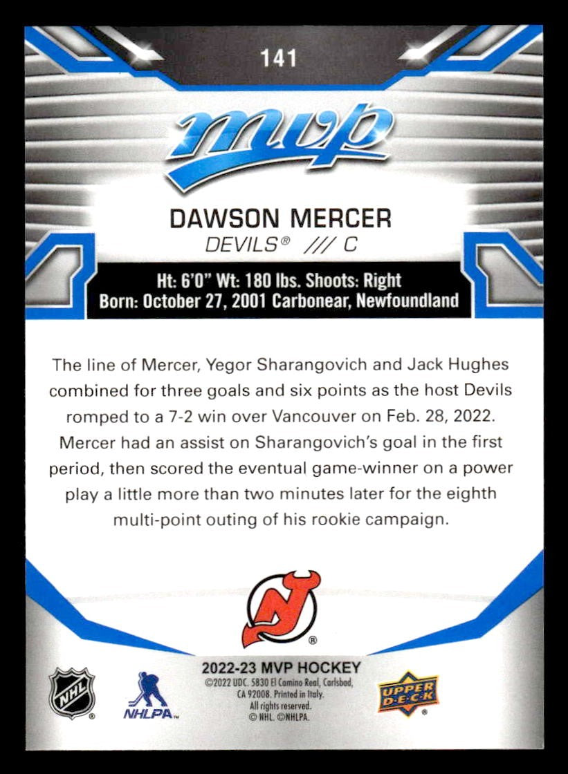 2022-23 Upper Deck MVP #141 Dawson Mercer Blue Script