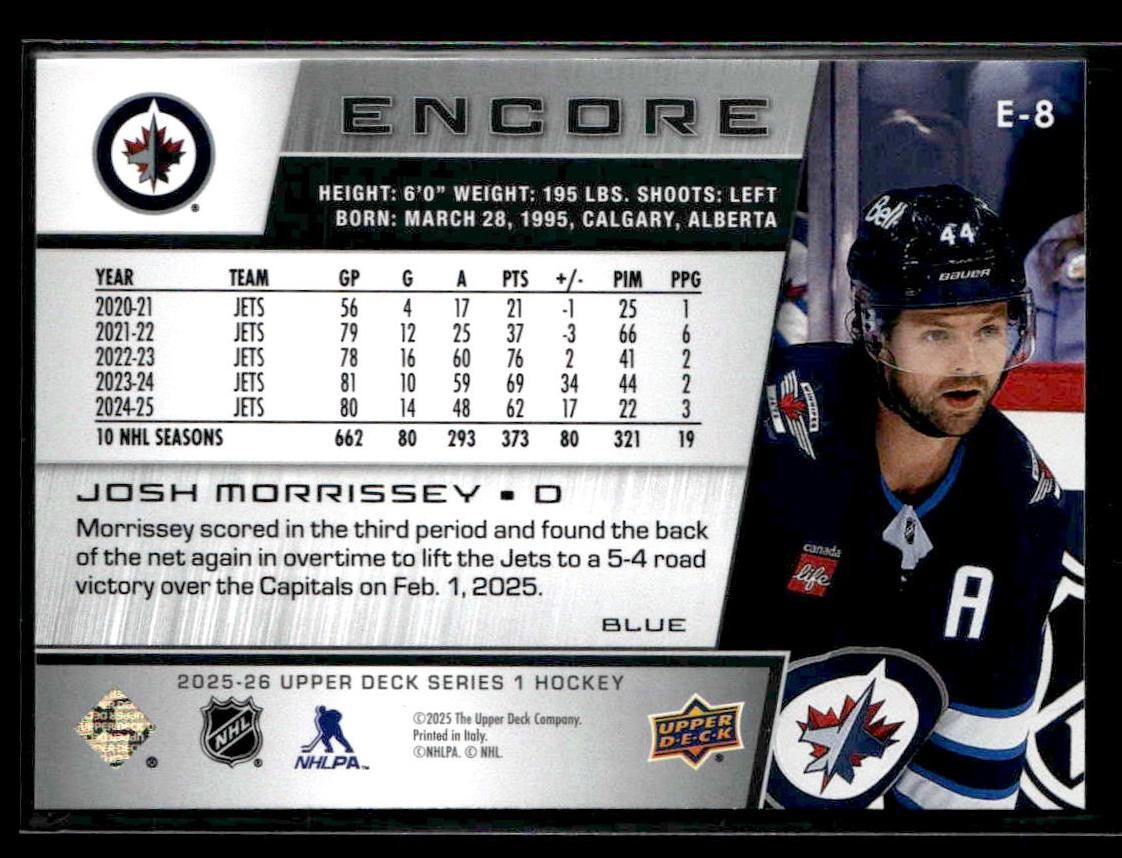 2025-26 Upper Deck #E-8 Josh Morrissey Encore Blue