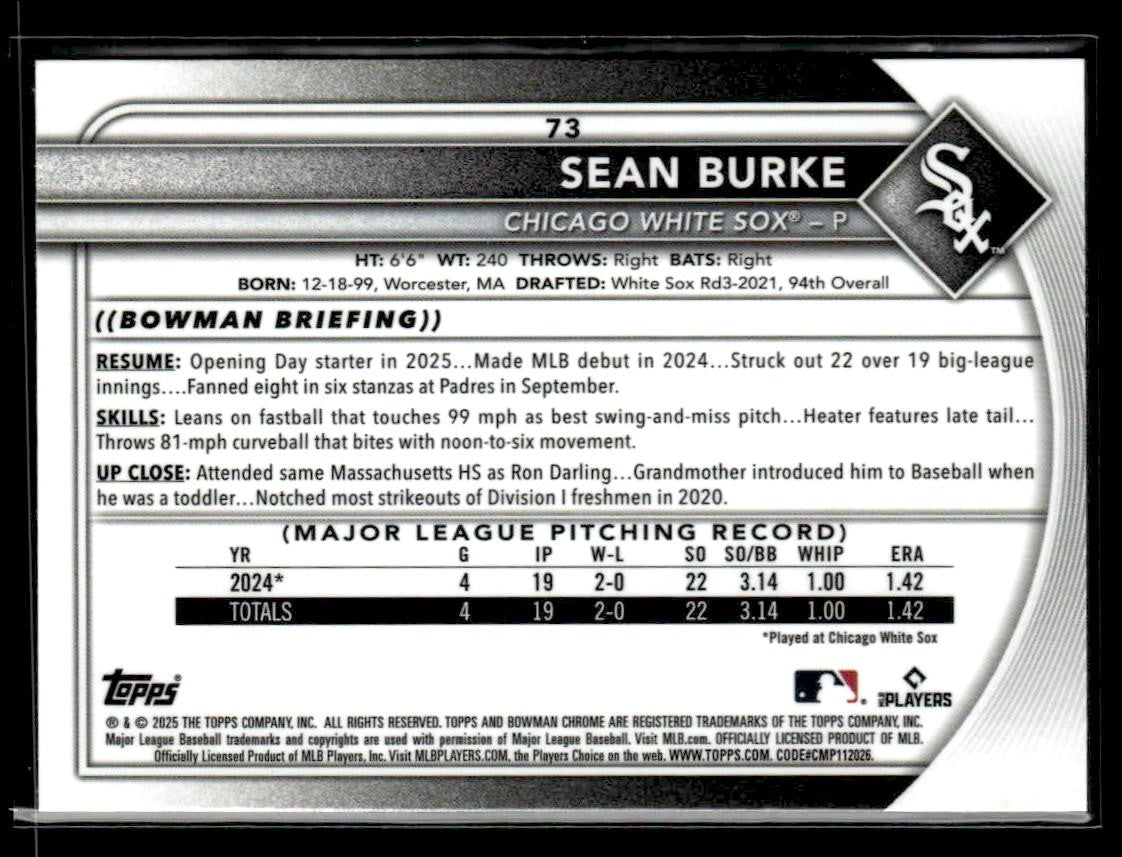 2025 Bowman Chrome #73 Sean Burke