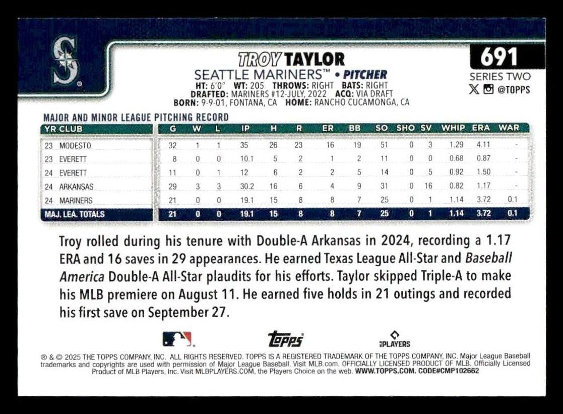 2025 Topps #691 Troy Taylor