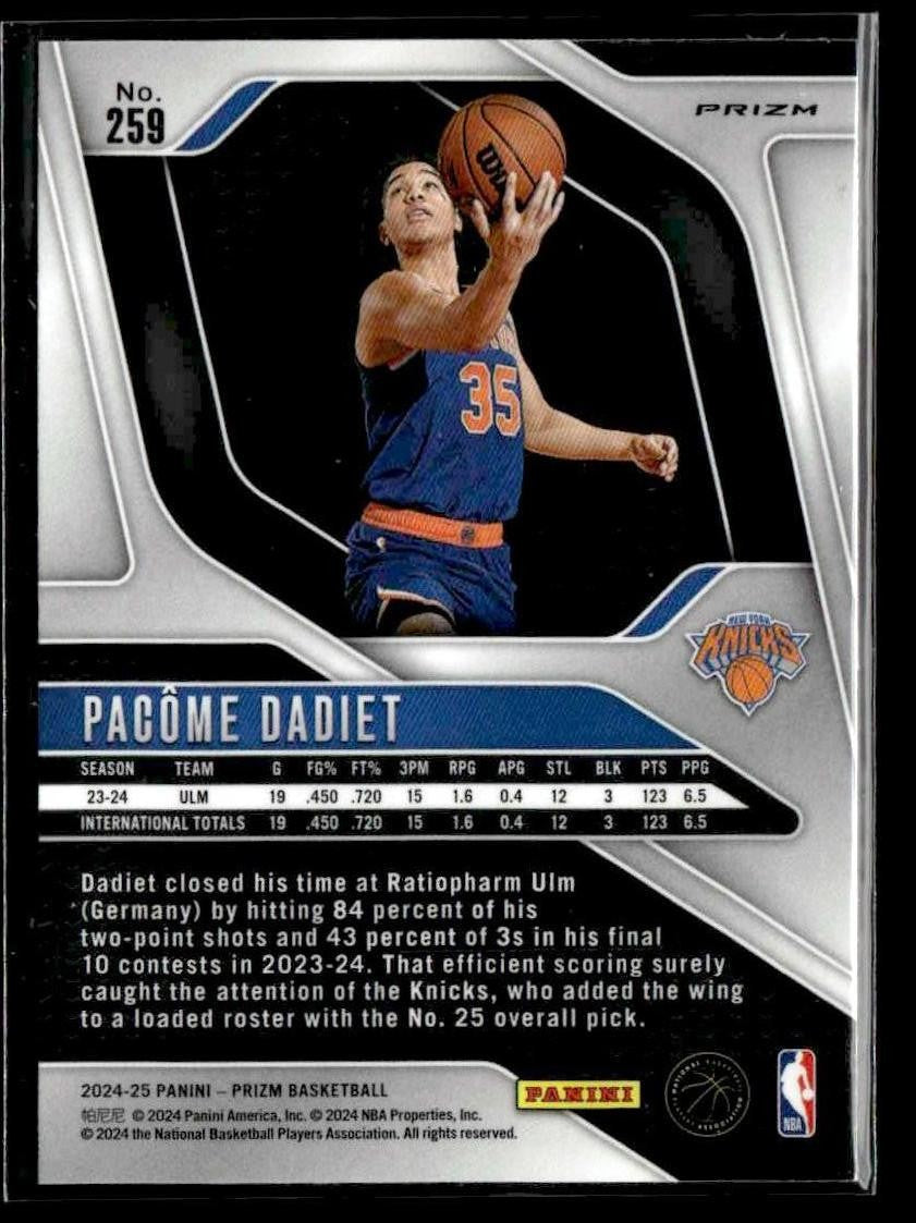 2024-25 Panini Prizm #259 Pacome Dadiet Prizms Silver