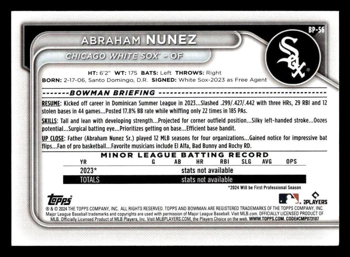 2024 Bowman #BP-56 Abraham Nunez Prospects