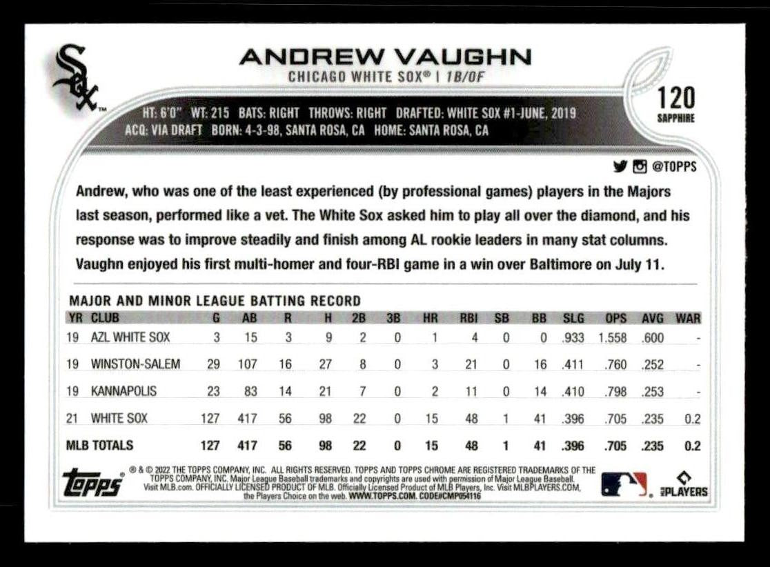 2022 Topps Chrome Sapphire Edition #120 Andrew Vaughn