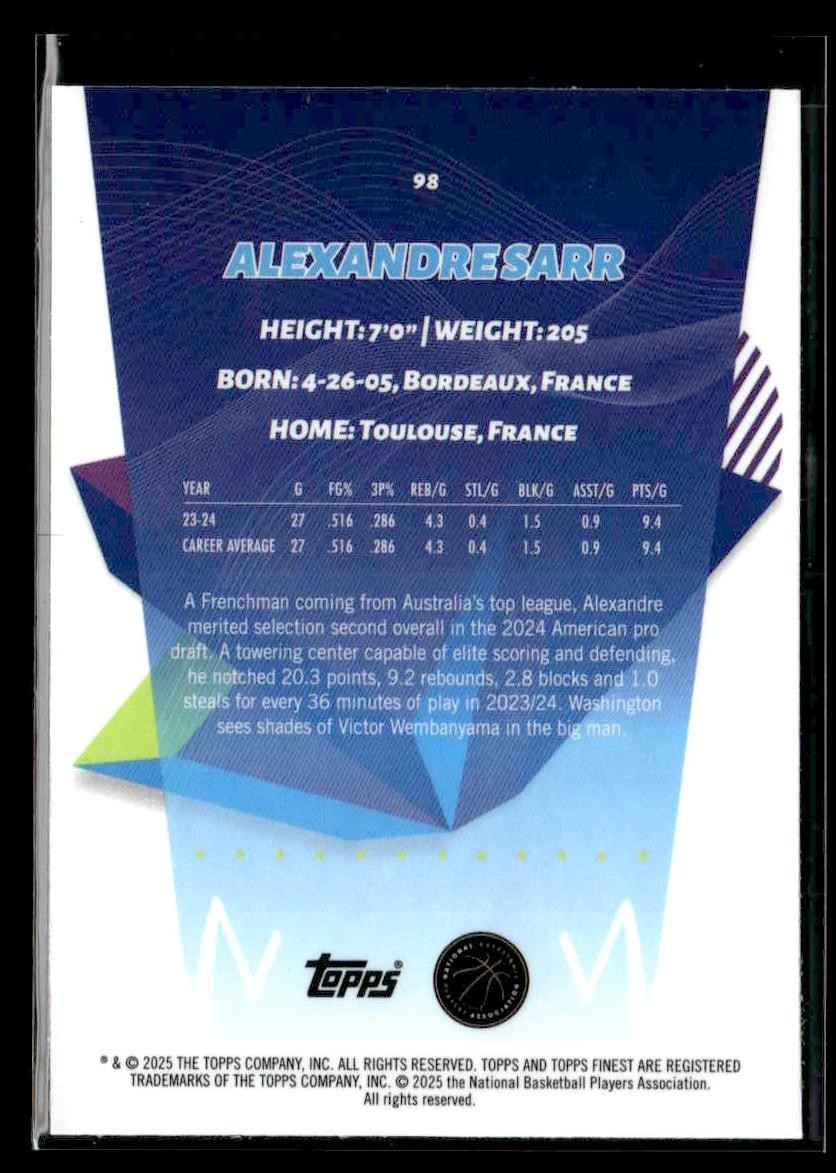 2024-25 Topps Finest #98 Alexandre Sarr