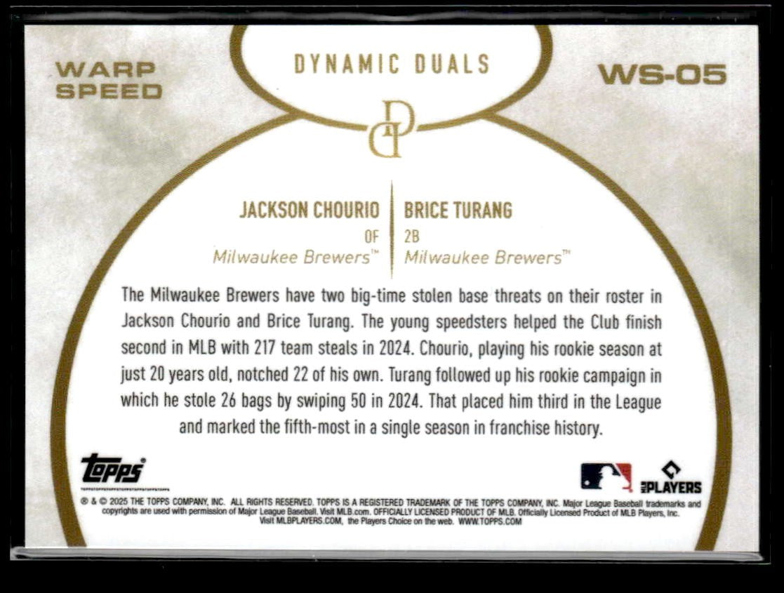 2025 Topps Dynamic Duals #WS-05 Jackson Chourio / Brice Turang Warp Speed