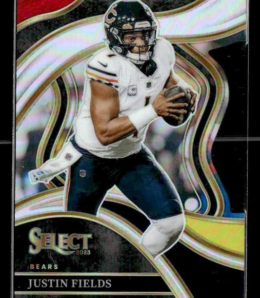 2023 Panini Select #249 Justin Fields Red and Yellow Prizms Die Cuts