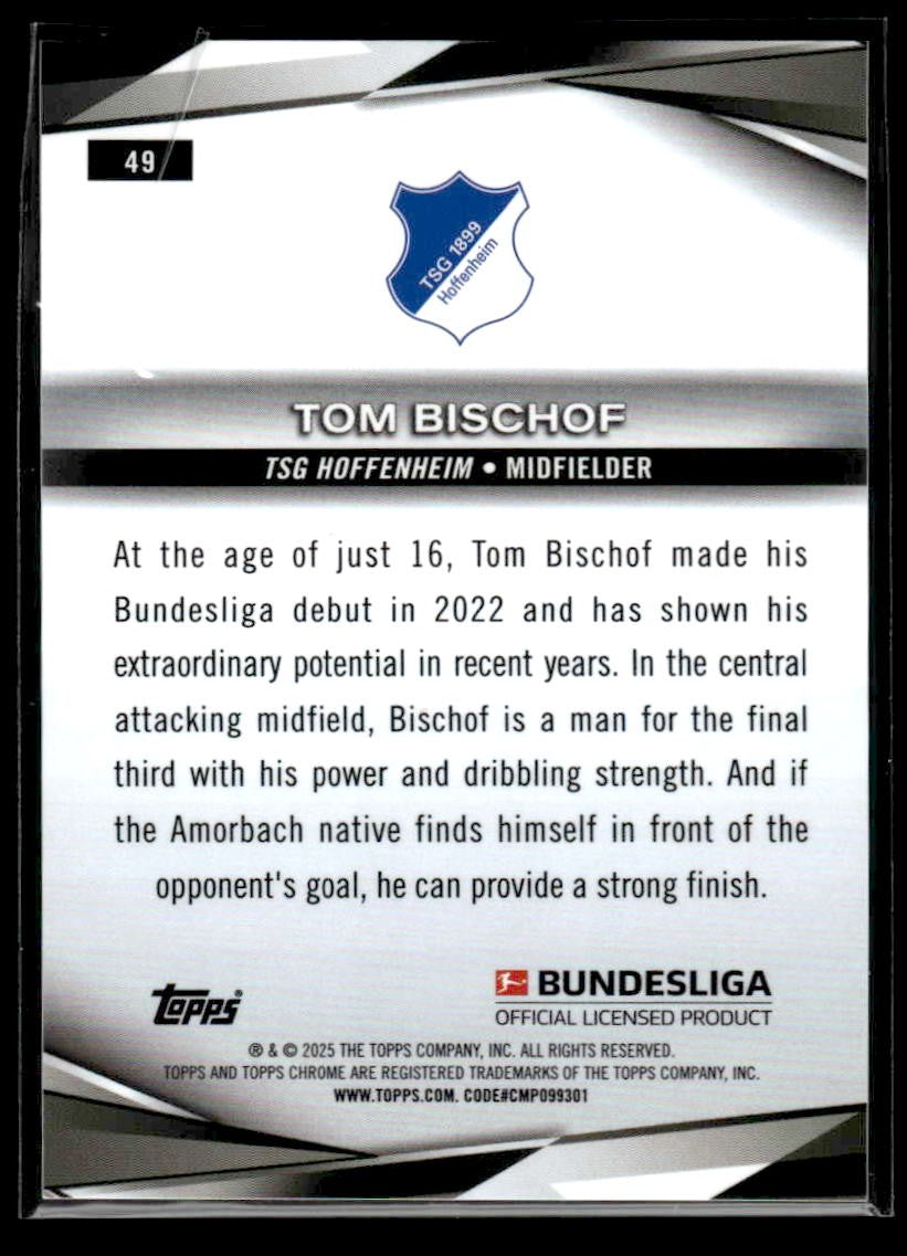 2025 Topps Chrome Bundesliga #49 Tom Bischof Pink Refractor #/199