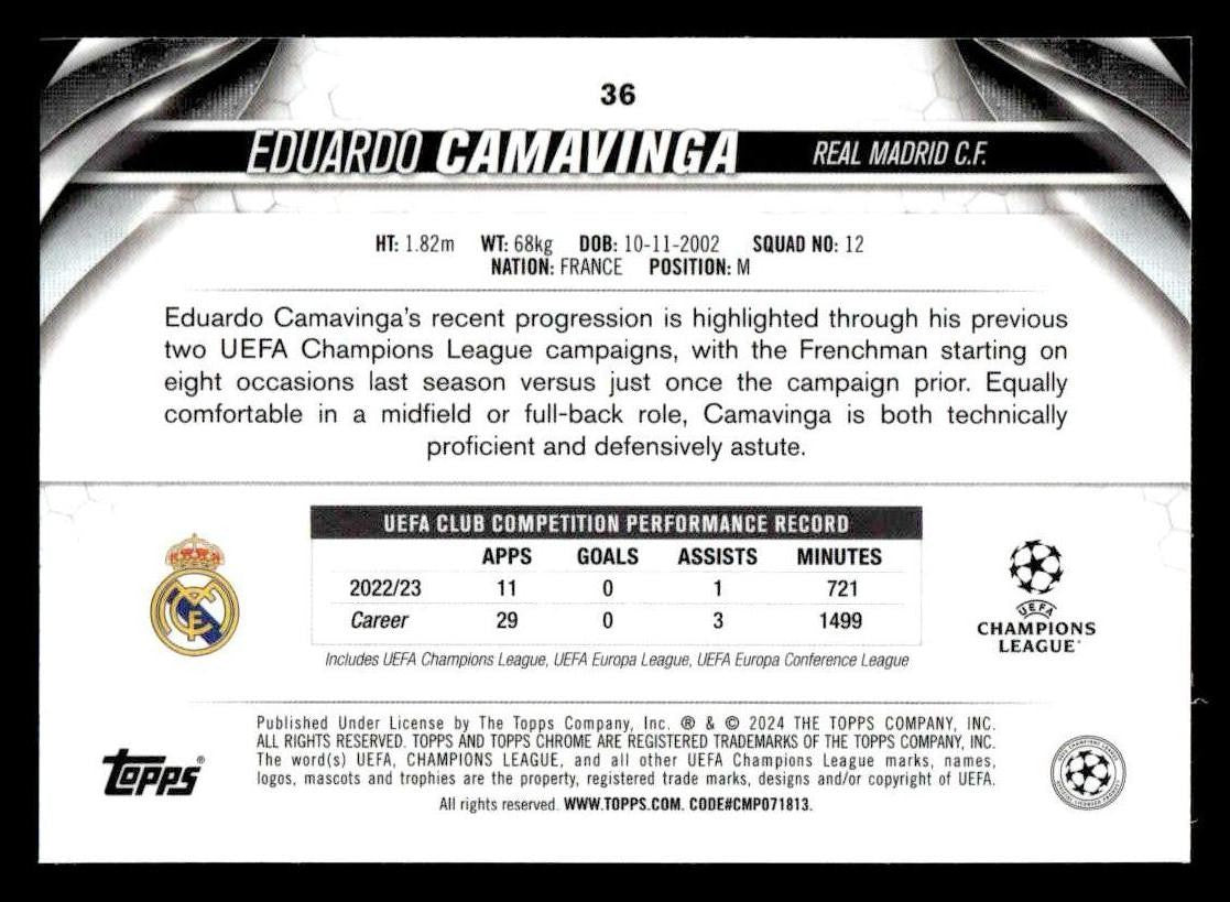 2023-24 Topps Chrome UEFA Club Competitions #36 Eduardo Camavinga