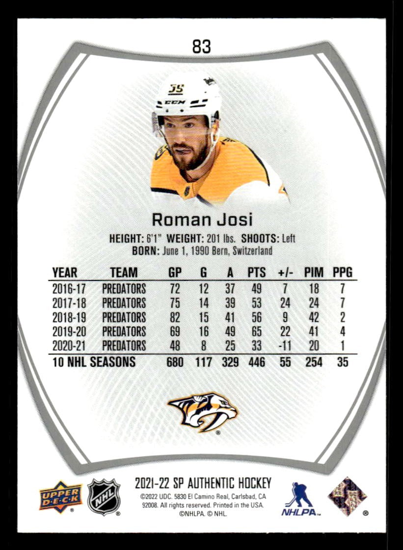 2021-22 SP Authentic #83 Roman Josi