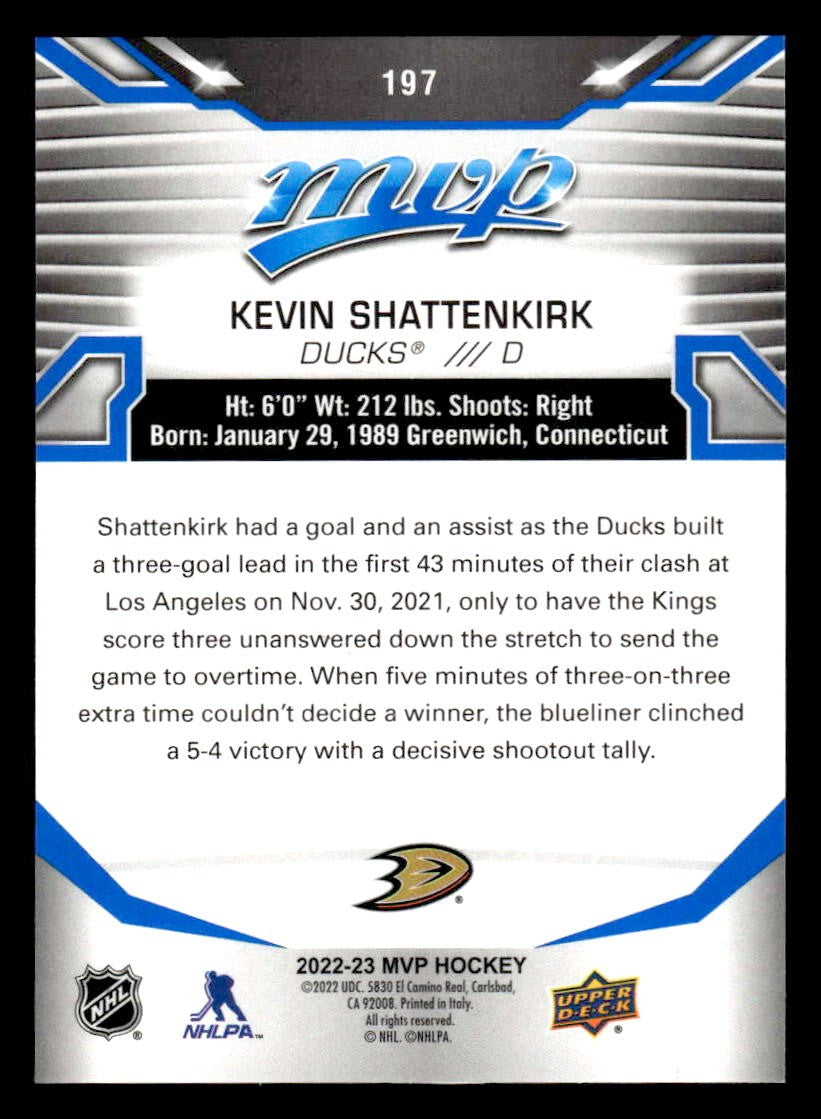 2022-23 Upper Deck MVP #197 Kevin Shattenkirk Blue Script
