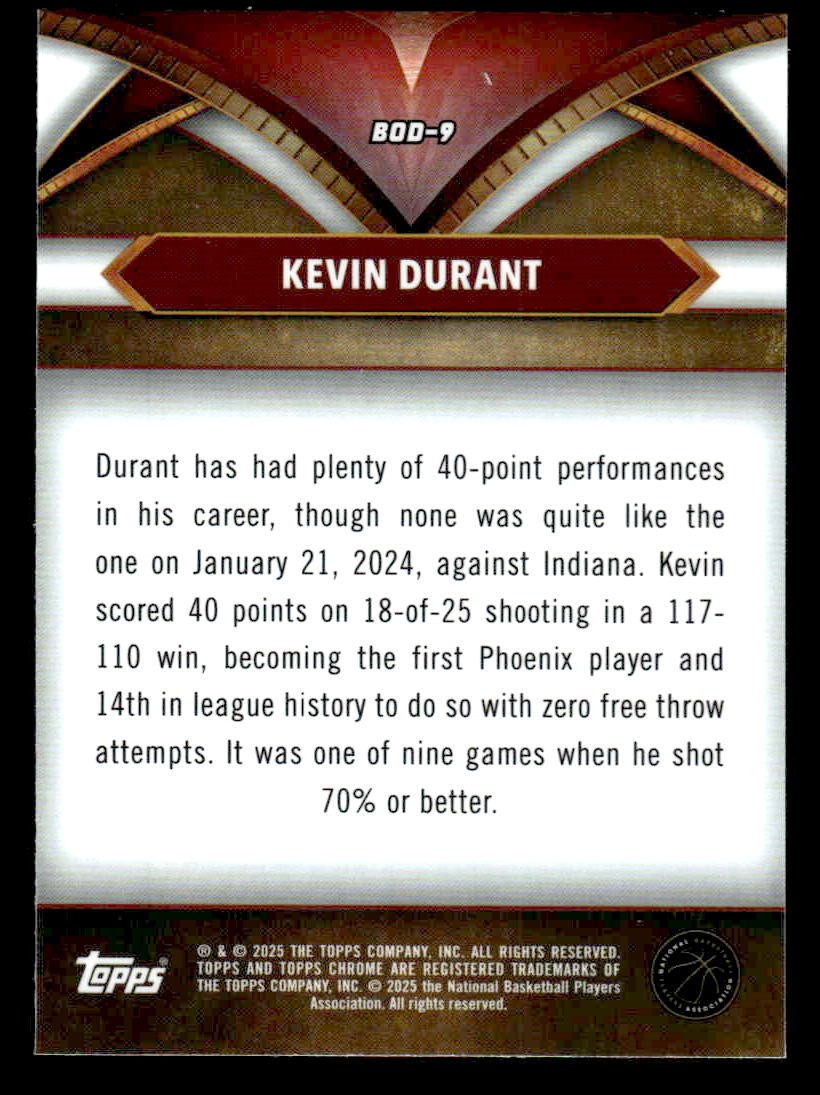 2025 Topps Chrome #BOD-9 Kevin Durant Ball of Duty