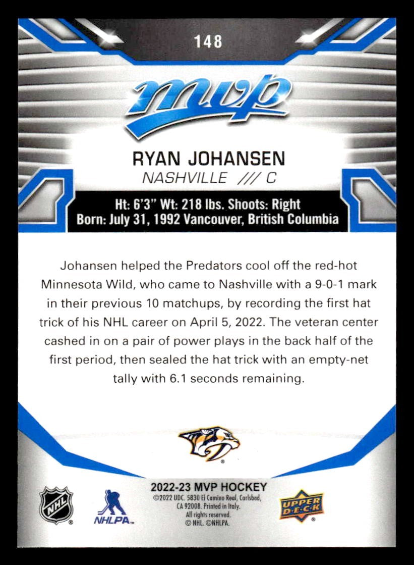 2022-23 Upper Deck MVP #148 Ryan Johansen Blue Script