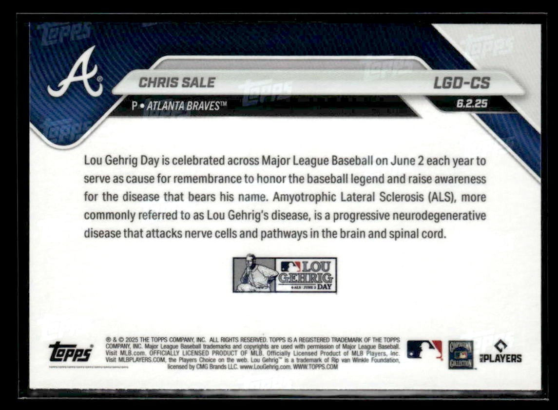 2025 Topps Now Lou Gehrig Day: Presented by Sarah Langs #LGD-CS Chris Sale