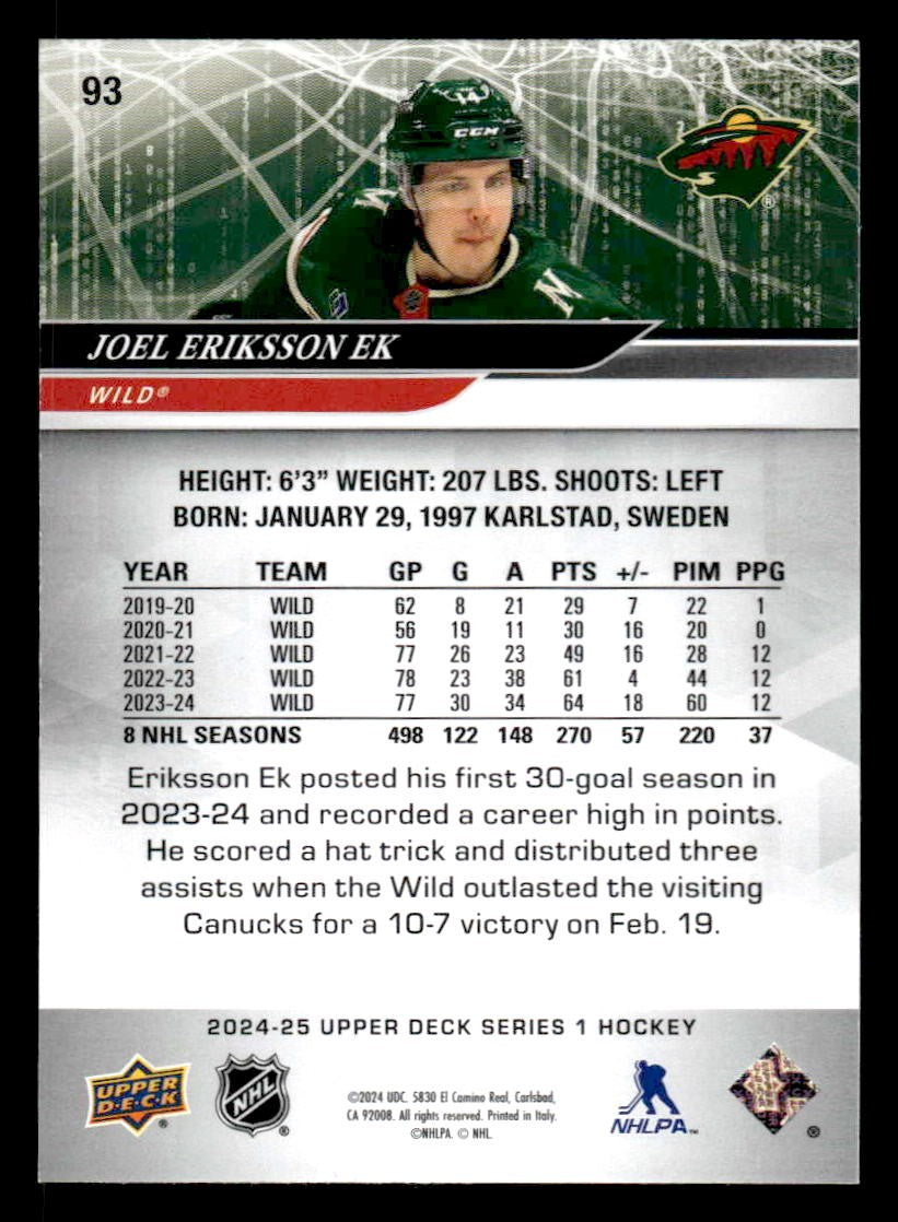 2024-25 Upper Deck #93 Joel Eriksson Ek