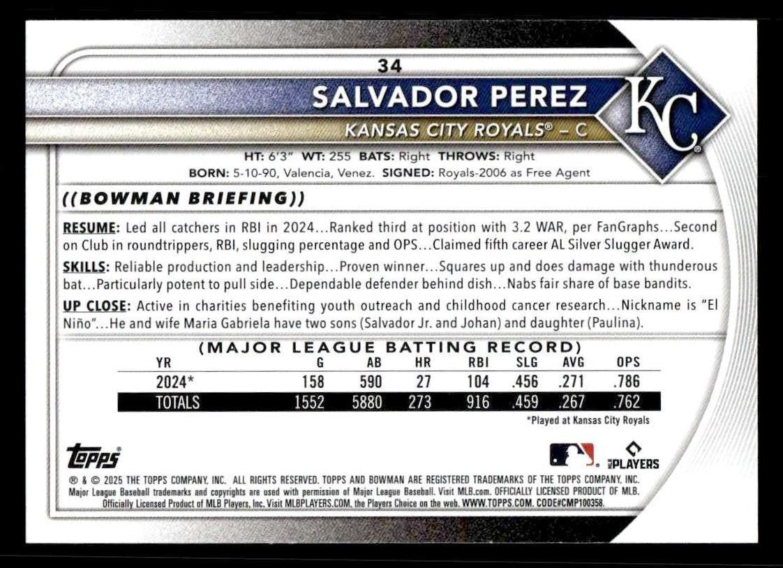2025 Bowman #34 Salvador Perez