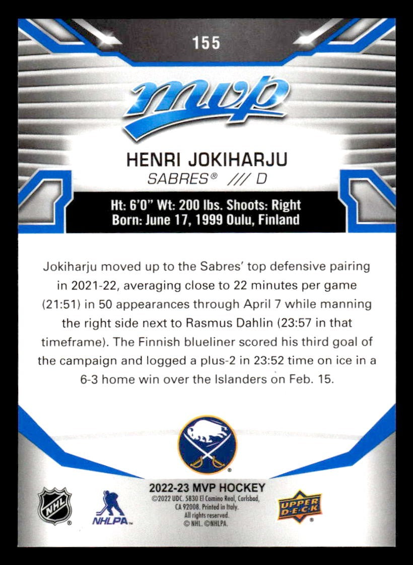 2022-23 Upper Deck MVP #155 Henri Jokiharju Blue Script