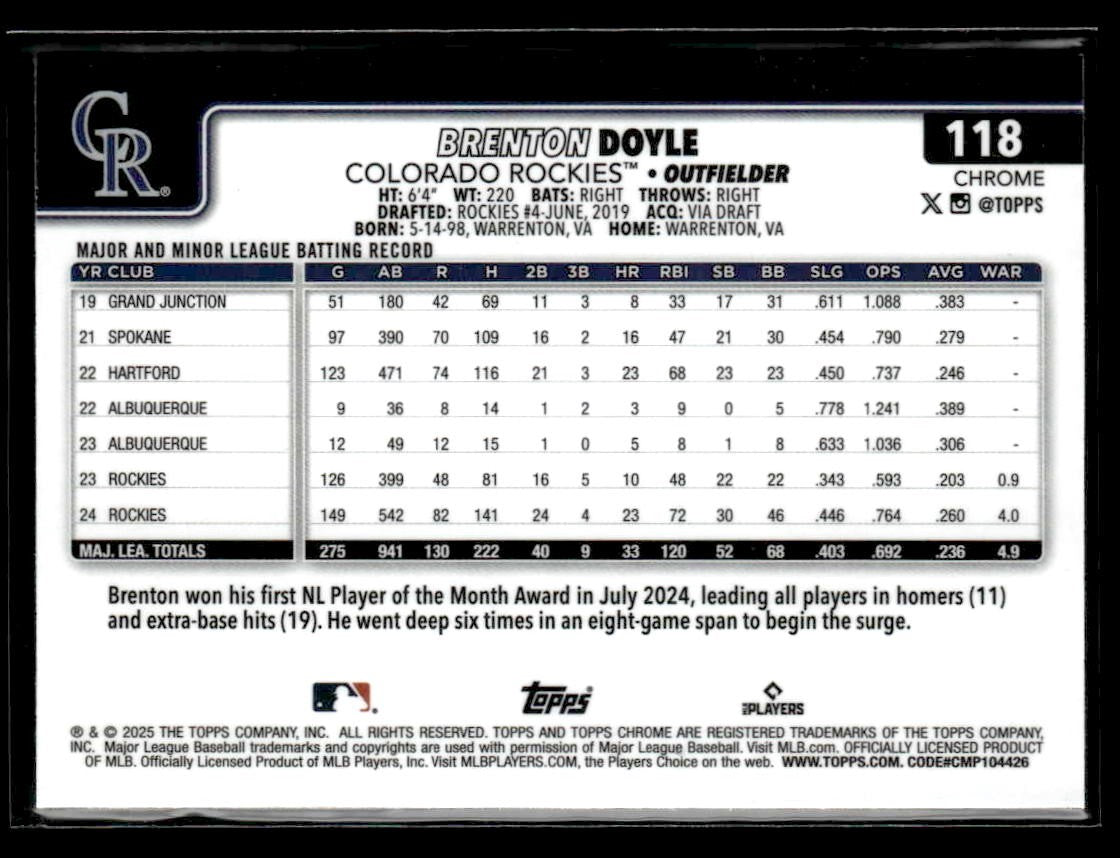 2025 Topps Chrome #118 Brenton Doyle