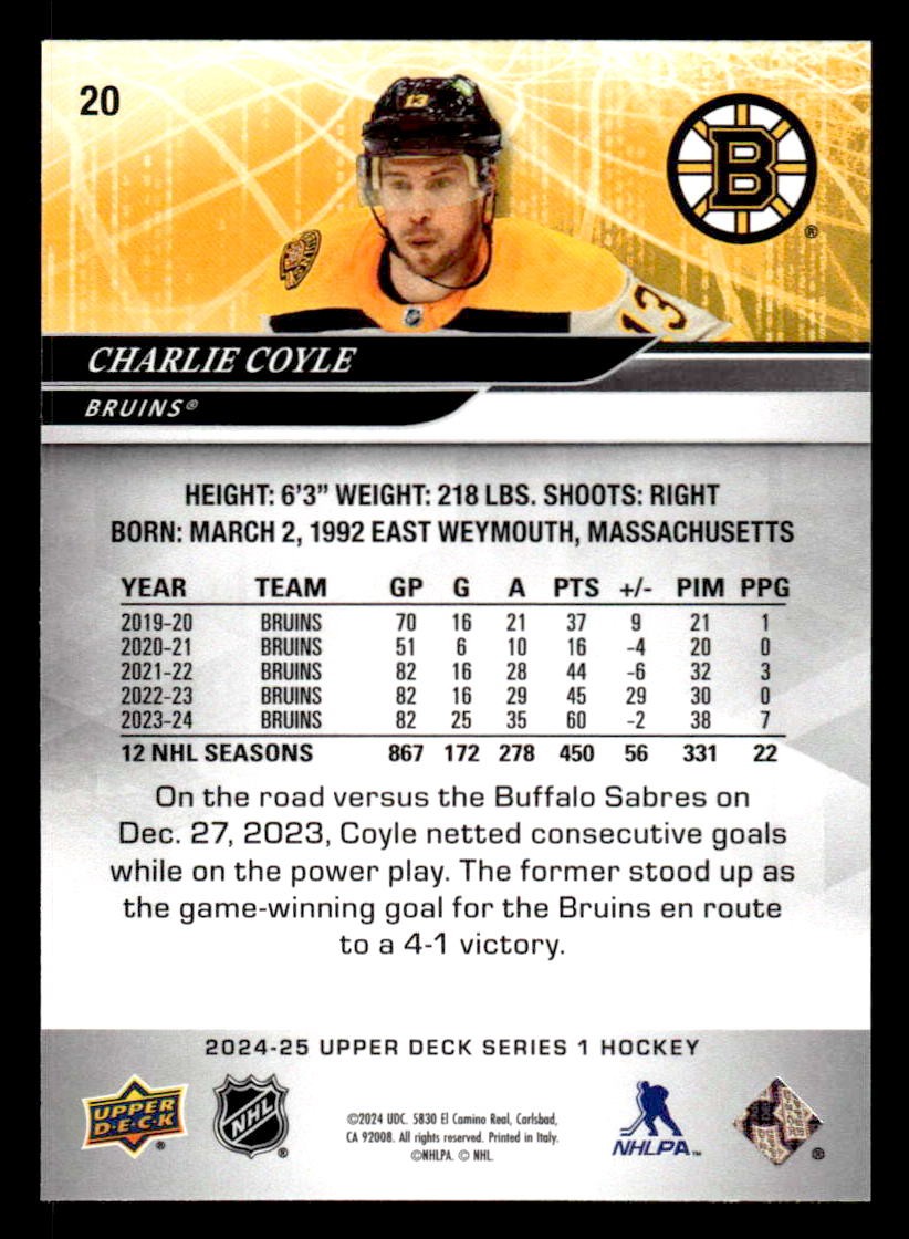 2024-25 Upper Deck #20 Charlie Coyle