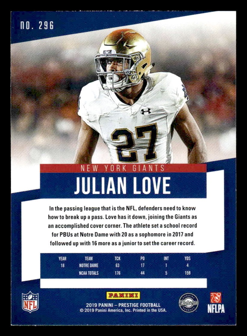 2019 Panini Prestige #296 Julian Love Xtra Points Green