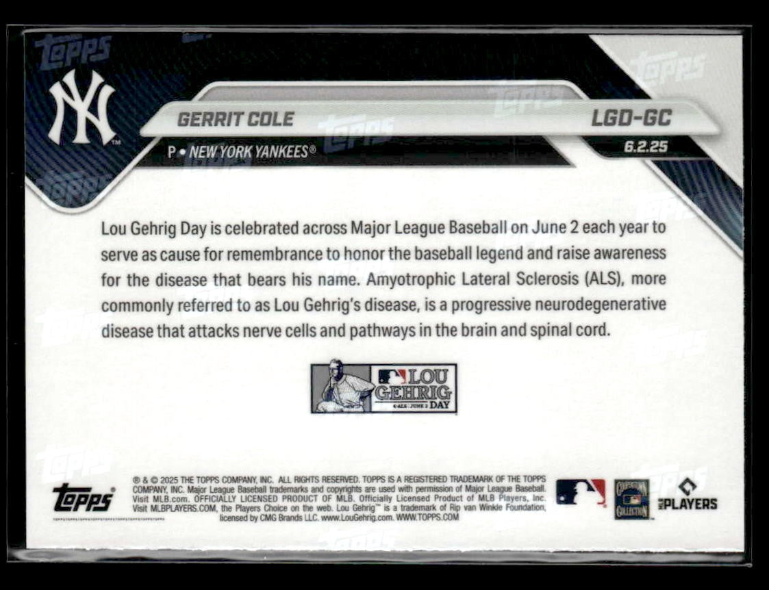 2025 Topps Now Lou Gehrig Day: Presented by Sarah Langs #LGD-GC Gerrit Cole