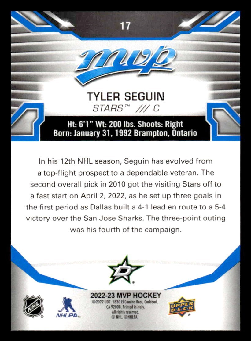 2022-23 Upper Deck MVP #17 Tyler Seguin Blue Script