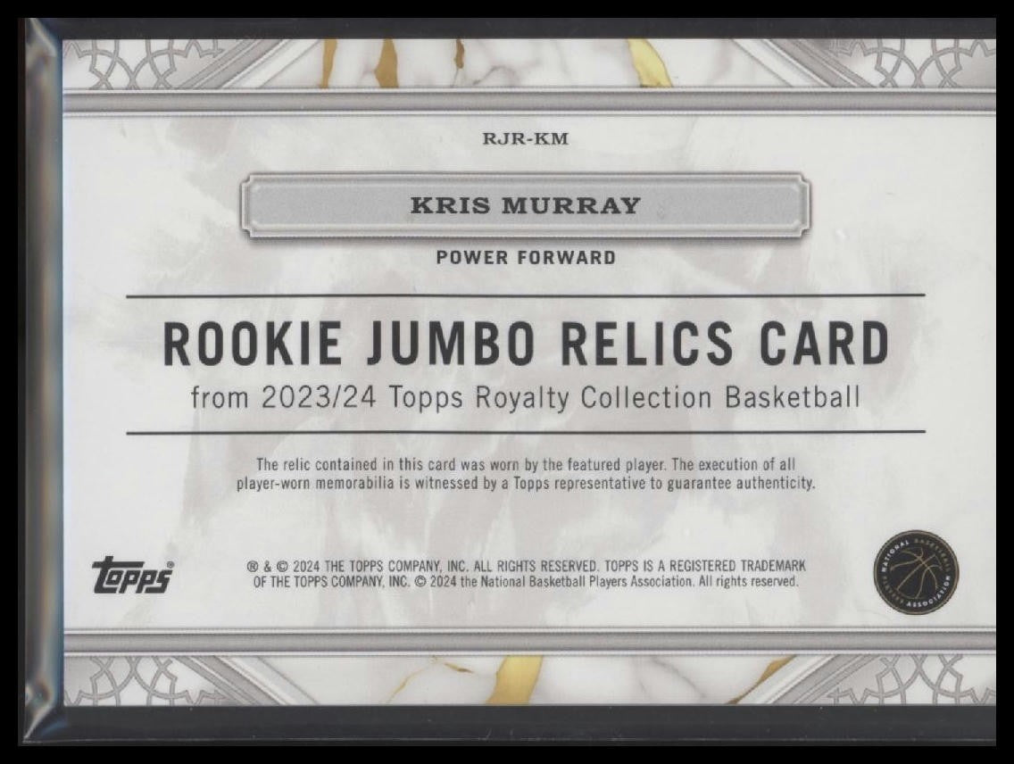 2023-24 Topps Royalty #RJR-KM Kris Murray Rookie Jumbo Relics #88/99