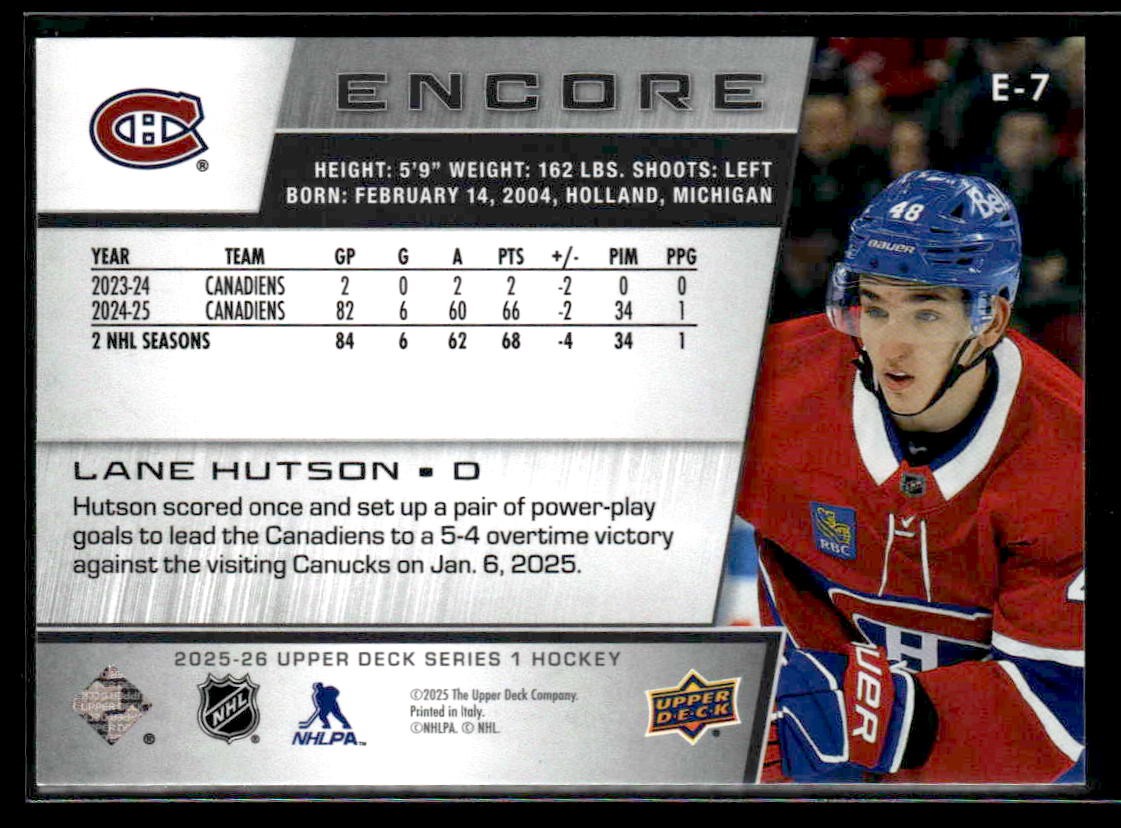2025-26 Upper Deck #E-7 Lane Hutson Encore