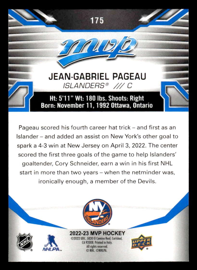 2022-23 Upper Deck MVP #175 Jean-Gabriel Pageau Blue Script