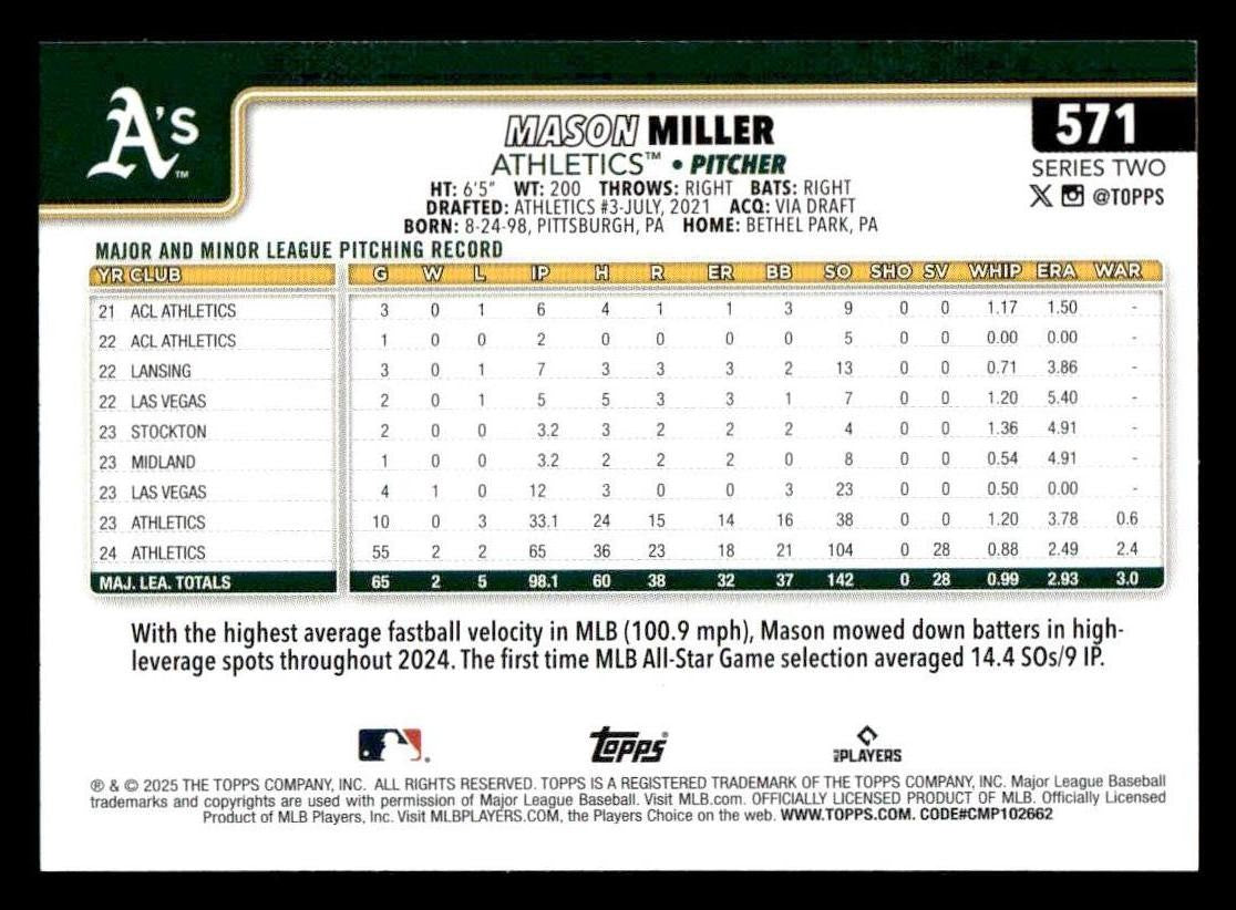 2025 Topps #571 Mason Miller
