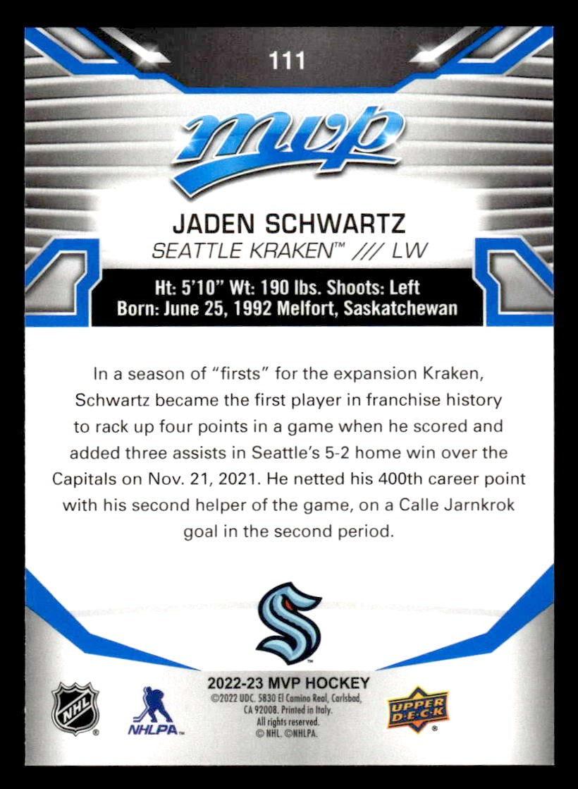 2022-23 Upper Deck MVP #111 Jaden Schwartz Blue Script