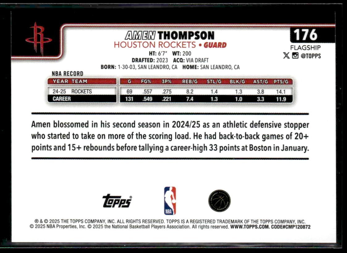 2025-26 Topps #176 Amen Thompson Gold #/2025