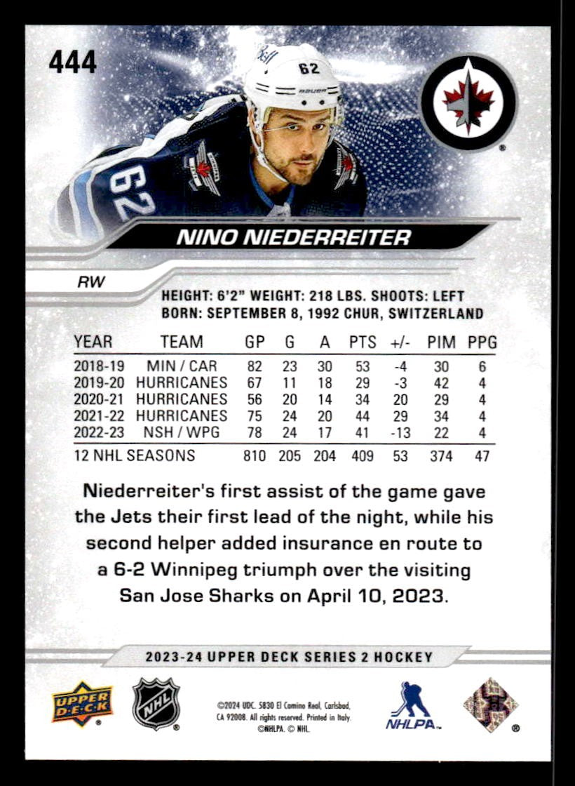 2023-24 Upper Deck #444 Nino Niederreiter