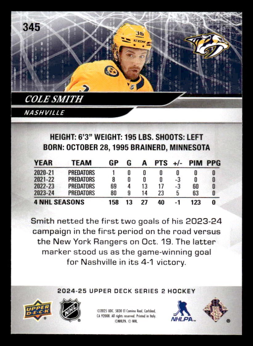 2024-25 Upper Deck #345 Cole Smith