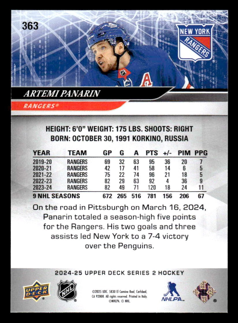 2024-25 Upper Deck #363 Artemi Panarin