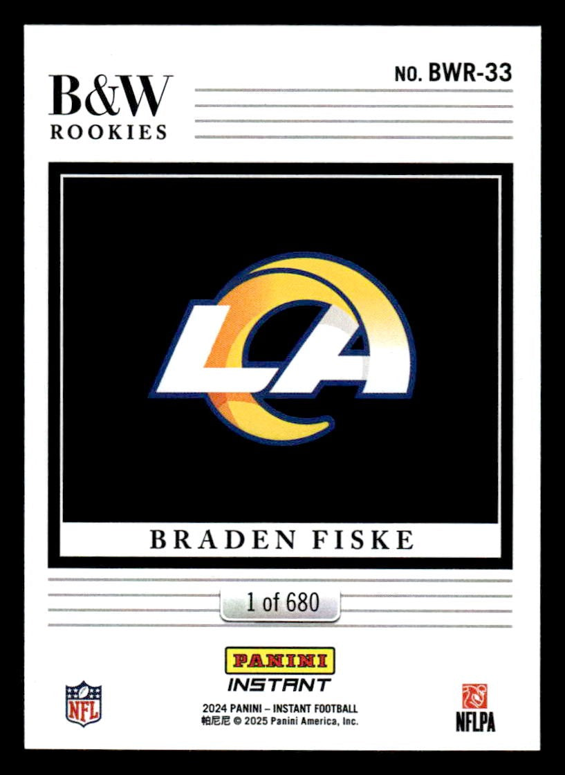 2024 Panini Instant NFL Black & White Rookies #BWR-33 Braden Fiske