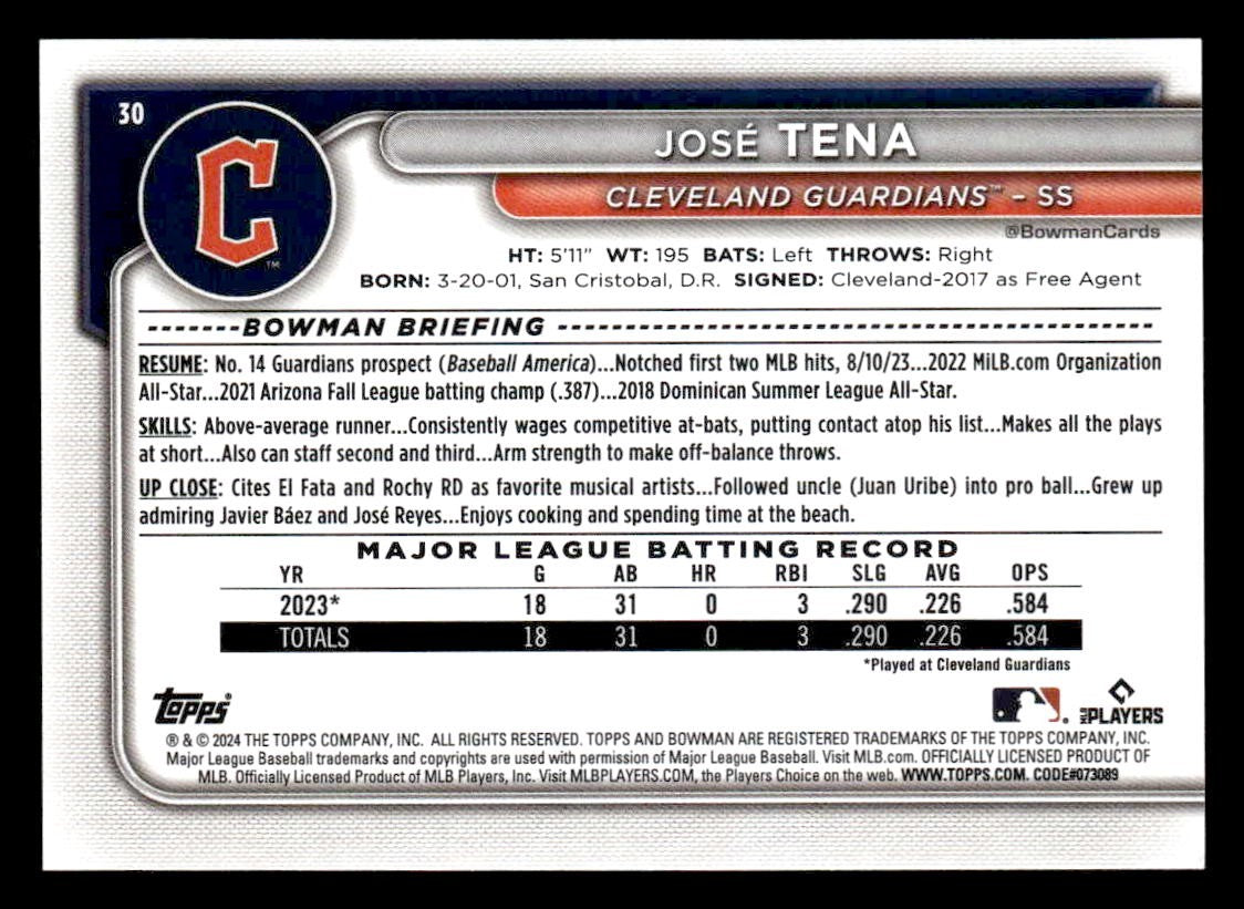 2024 Bowman #30 José Tena