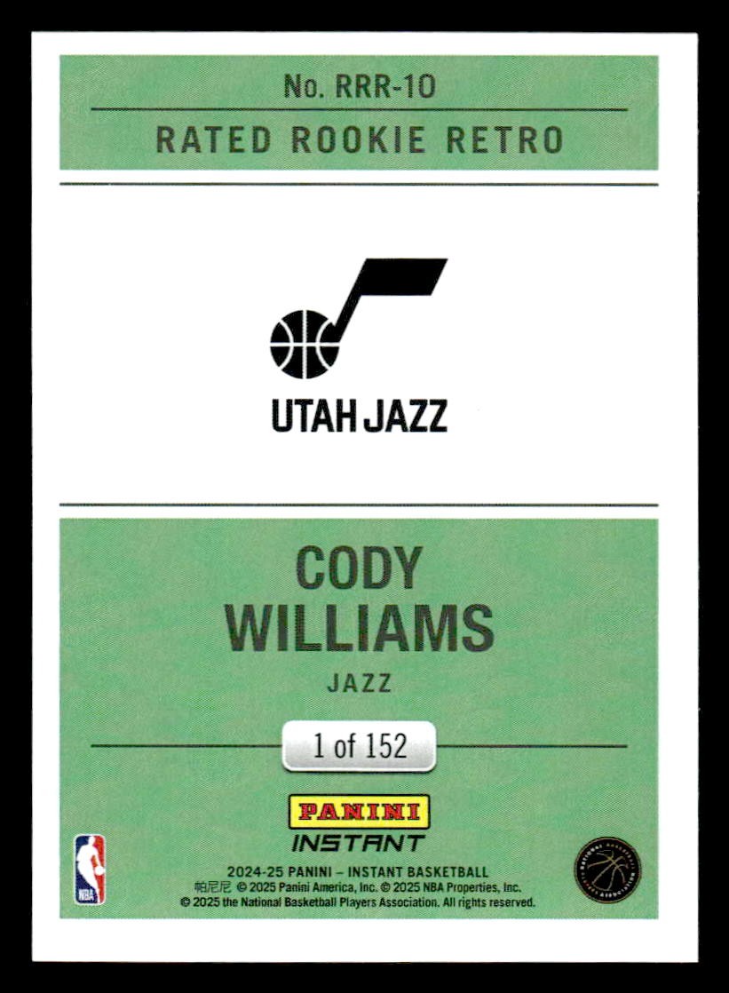 2024-25 Panini Instant #RRR-10 Cody Williams Rated Rookie Retro #/152