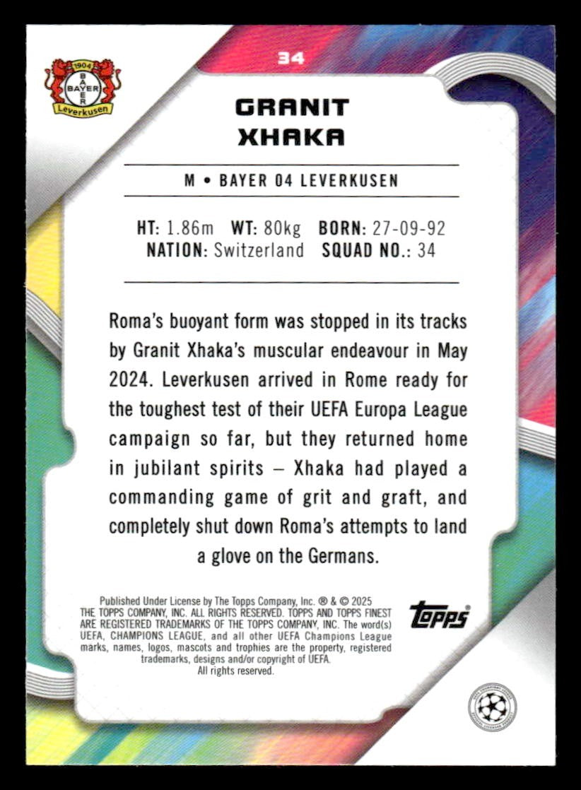 2024-25 Topps Finest UEFA Club Comp #34 Grant Xhaka