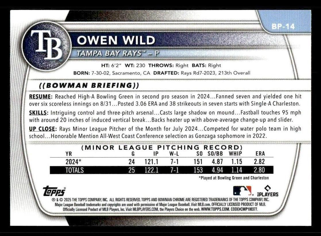 2025 Bowman #BP-14 Owen Wild Prospects