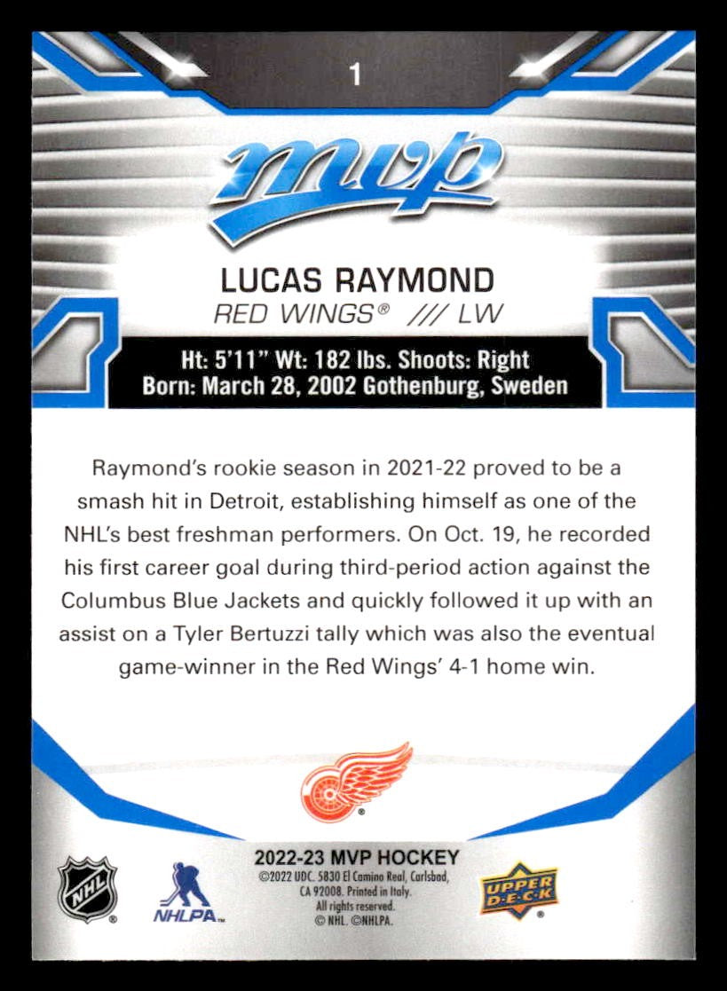 2022-23 Upper Deck MVP #1 Lucas Raymond Blue Script