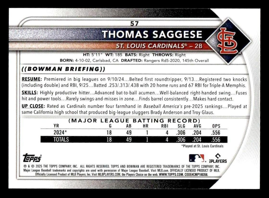 2025 Bowman #57 Thomas Saggese