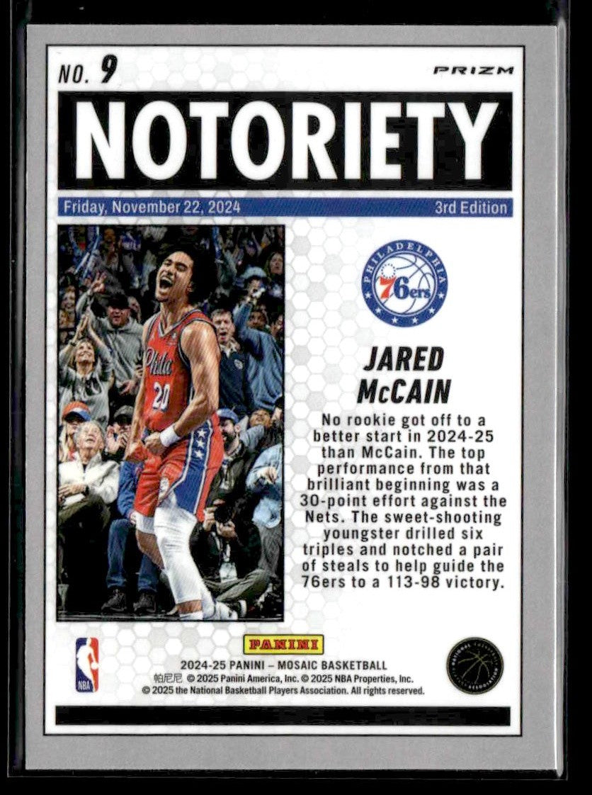 2024-25 Panini Mosaic #9 Jared McCain Notoriety Fast Break