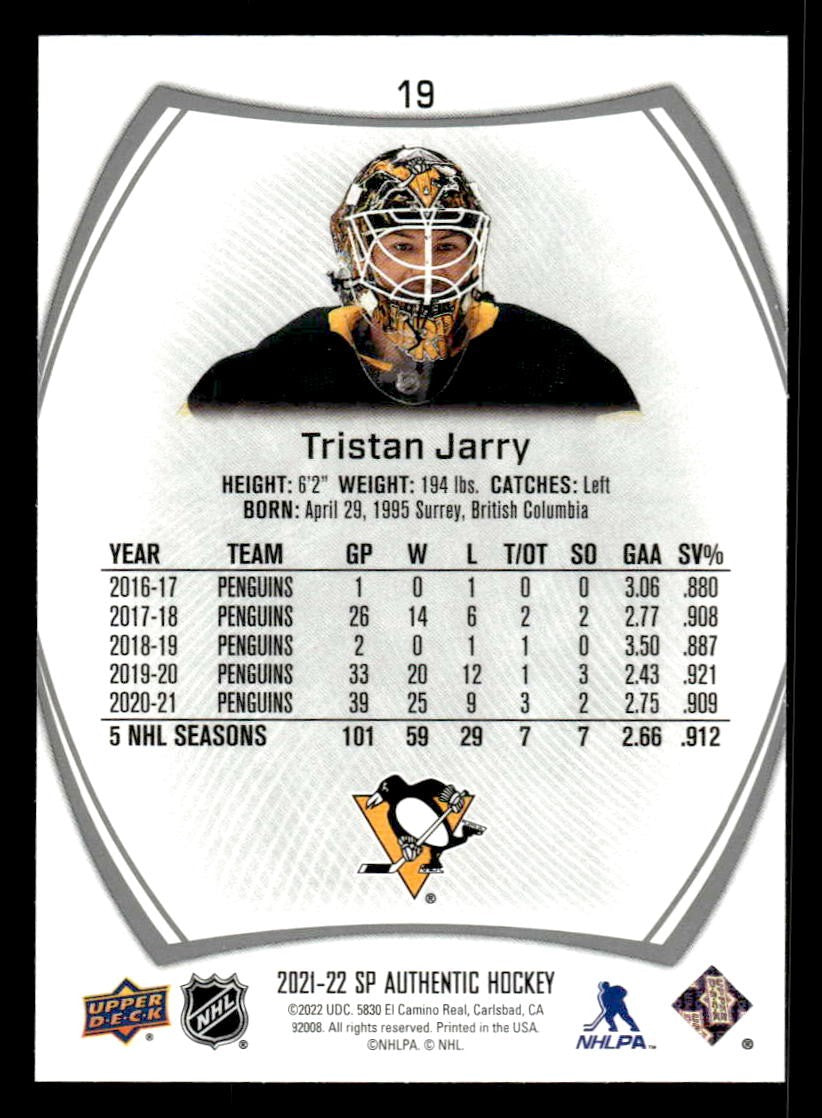 2021-22 SP Authentic #19 Tristan Jarry