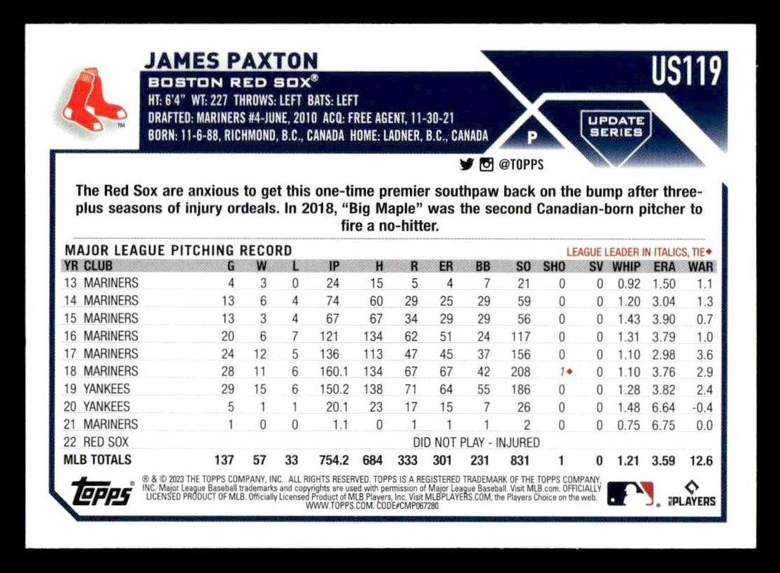 2023 Topps Update #US119 James Paxton