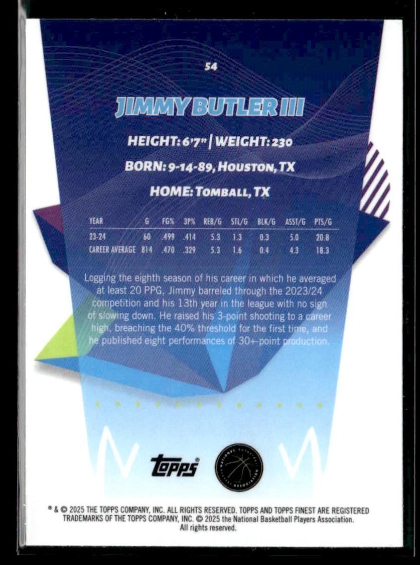 2024-25 Topps Finest #54 Jimmy Butler III Sky Blue Refractor