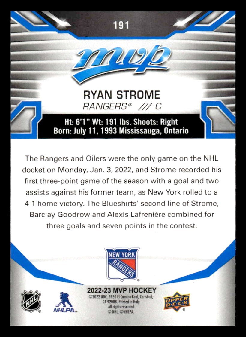 2022-23 Upper Deck MVP #191 Ryan Strome Blue Script
