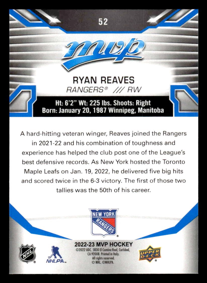 2022-23 Upper Deck MVP #52 Ryan Reaves Blue Script