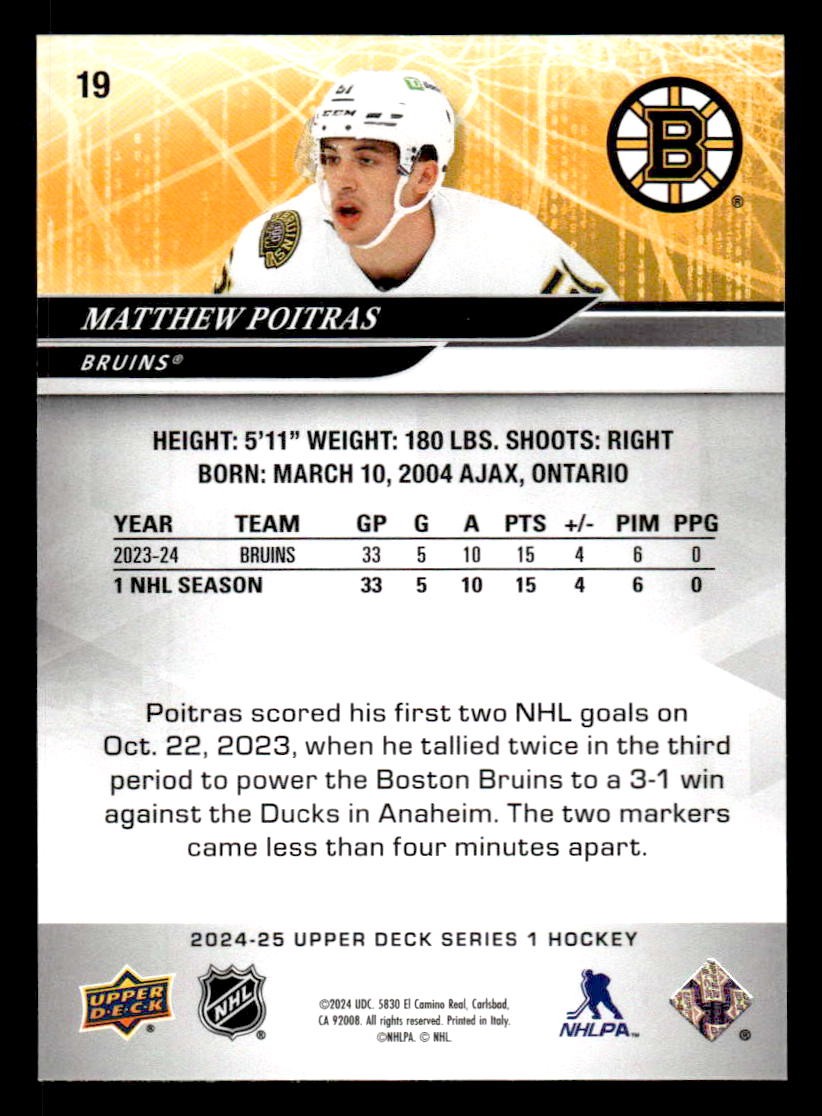 2024-25 Upper Deck #19 Matthew Poitras